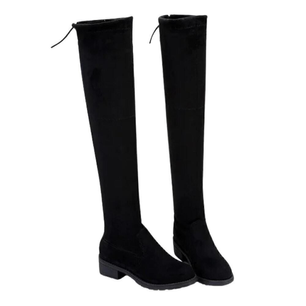 Time and Tru Women's Black Knee-High Boots, Size 6 Stylish Faux Suede